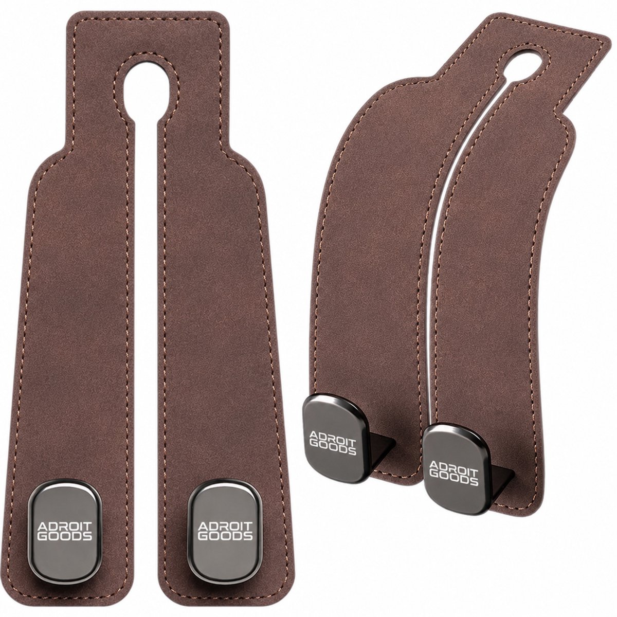 AdroitGoods Auto Hoofdsteun Haak Set – Multifunctionele Autohaken voor Tas & Organizer – Leer Look - Bruin