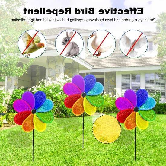 Windmolens voor Buiten - Set van 4 Stuks, Kindvriendelijke Decoratie, 30 cm Hoogte, Achtbladige Sequins, Tuinaccessoires, Balkonversiering, Totale Hoogte 71 cm — afbeelding 2
