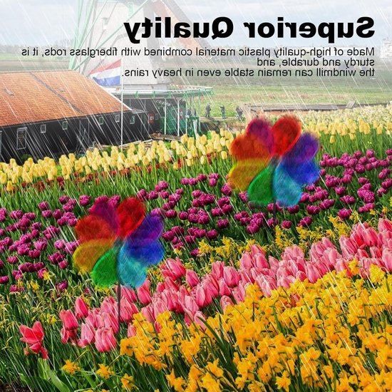 Windmolens voor Buiten - Set van 4 Stuks, Kindvriendelijke Decoratie, 30 cm Hoogte, Achtbladige Sequins, Tuinaccessoires, Balkonversiering, Totale Hoogte 71 cm — afbeelding 3