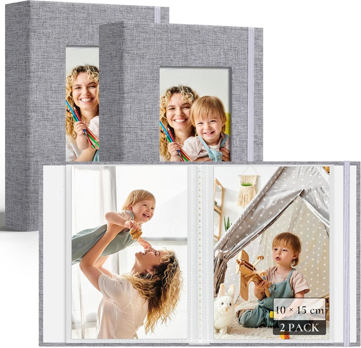 SnelShoppen - Mini Foto Albums 10 x 15 cm - 2 Packs Linnen Hoes - 26 Compartimenten voor 52 Foto's - Ideaal voor Familie, Baby, Huwelijk, Reizen, Fees