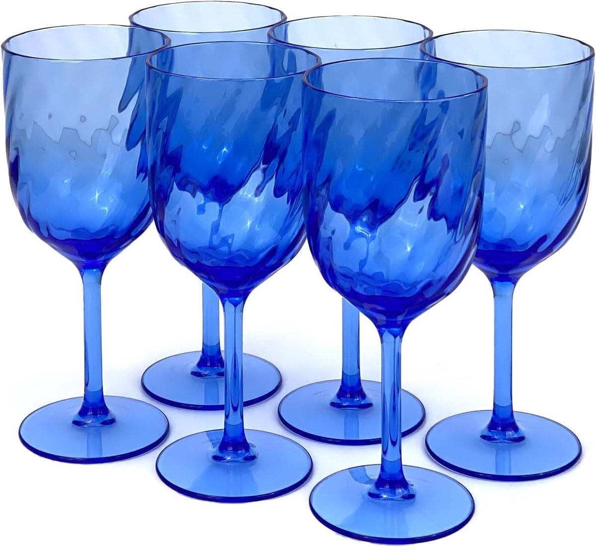 SnelShoppen - Set van 6 Shatterproof Acryl Plastic Wijn- en Waterglazen 450 ml Stapelbare Chalices (Blauw) - Perfect voor Feest, Tuin, Camping, Kinder