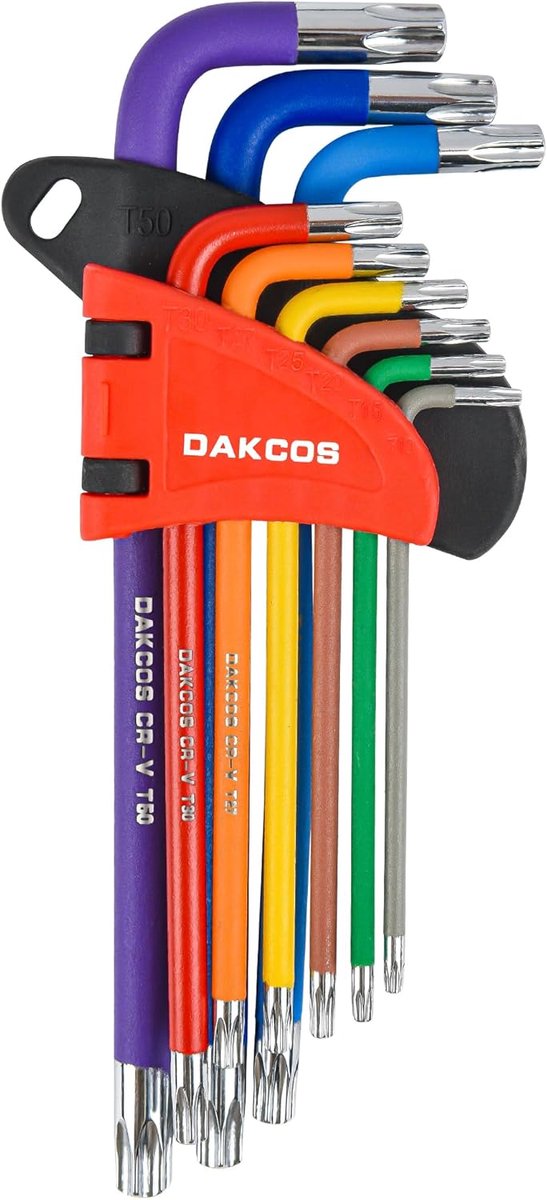 SnelShoppen - 9-delige Torx Sleutelset T10-T50, Ster Sleutels met Gaten, Kleurgecodeerde L-Key Set van Chrome Vanadium Staal voor Doe-Het-Zelf Klussen