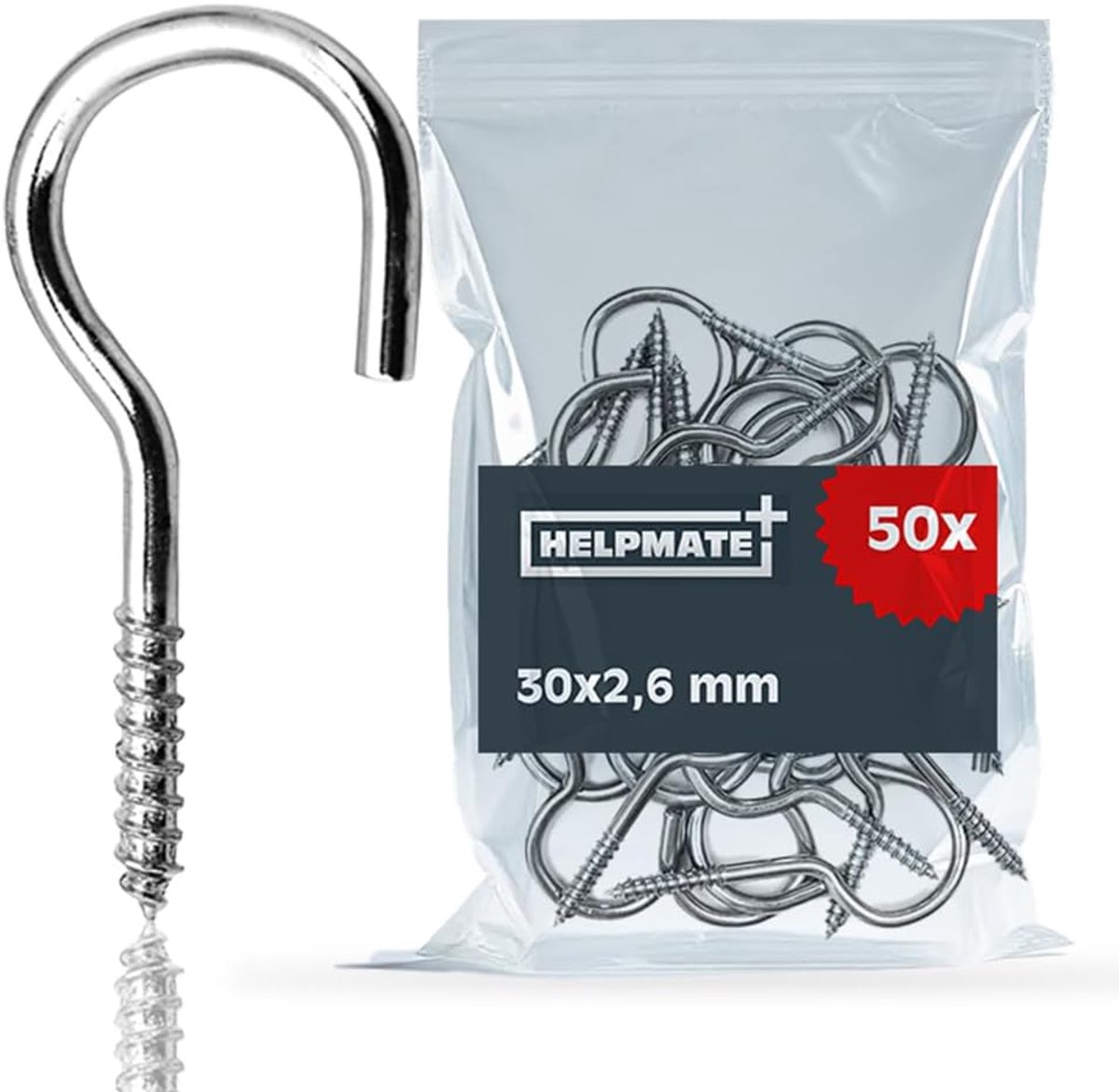 SnelShoppen - Curved screw hooks 40 x 3 x 15 x 9 mm - Gegalvaniseerd staal - 50 Stuks - Bevestigingshaken voor Wand of Plafond - Ideaal voor Klusproje