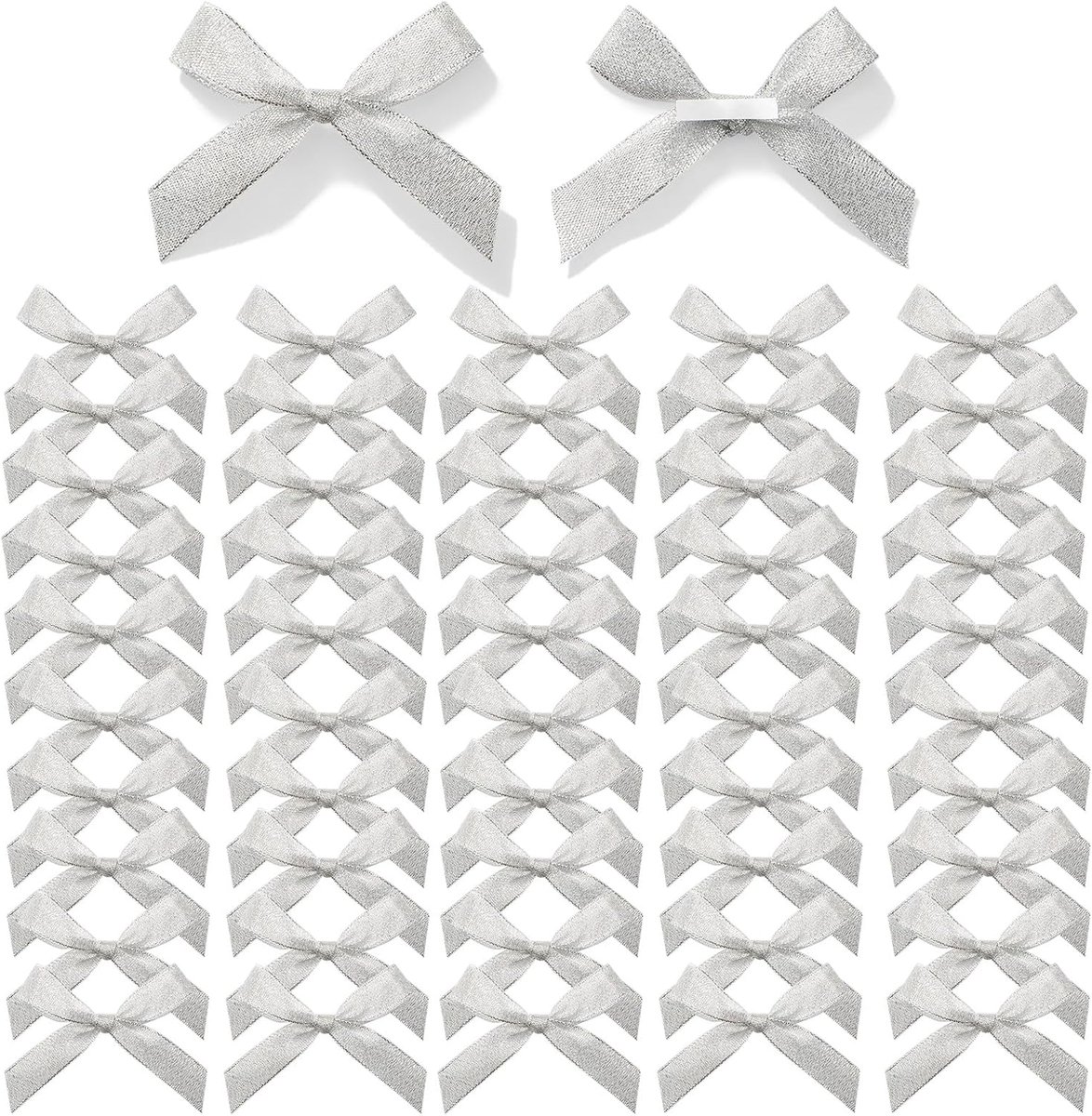 SnelShoppen - 50 Stuks Zelfklevende Satijnen Cadeaubogen - Kleine Zilver Kleurige Bogen voor Verjaardag, Valentijnsdag, Kerst, Bruiloft, DIY Projecten