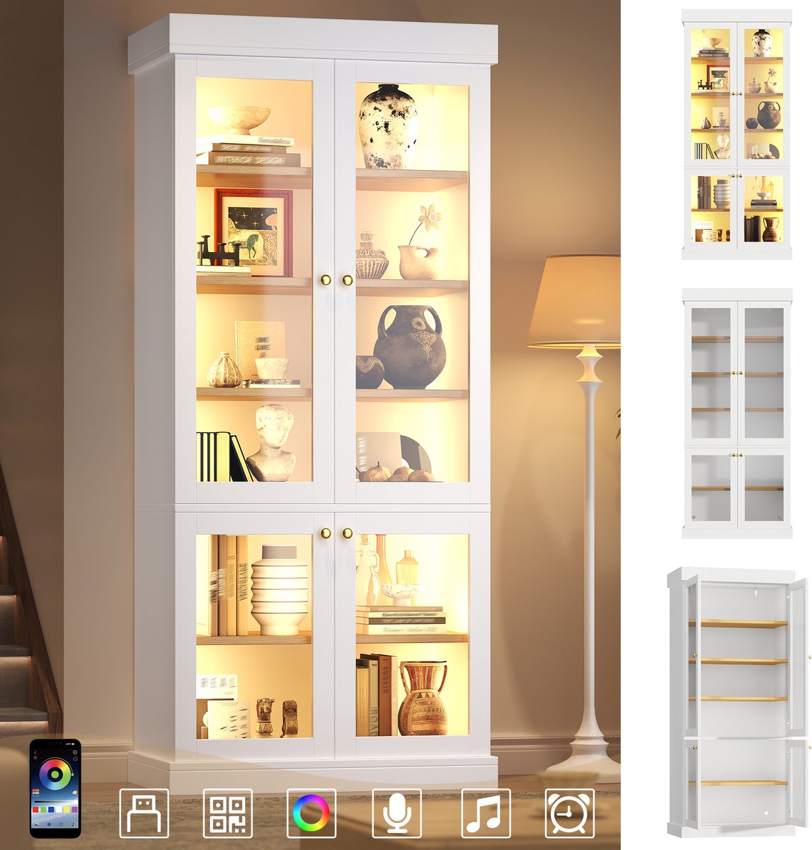 Clruro Keukenkast - 80 × 40 × 180 cm - met LED - met Kantelbeveiliging - MDF en Metaal - Wit