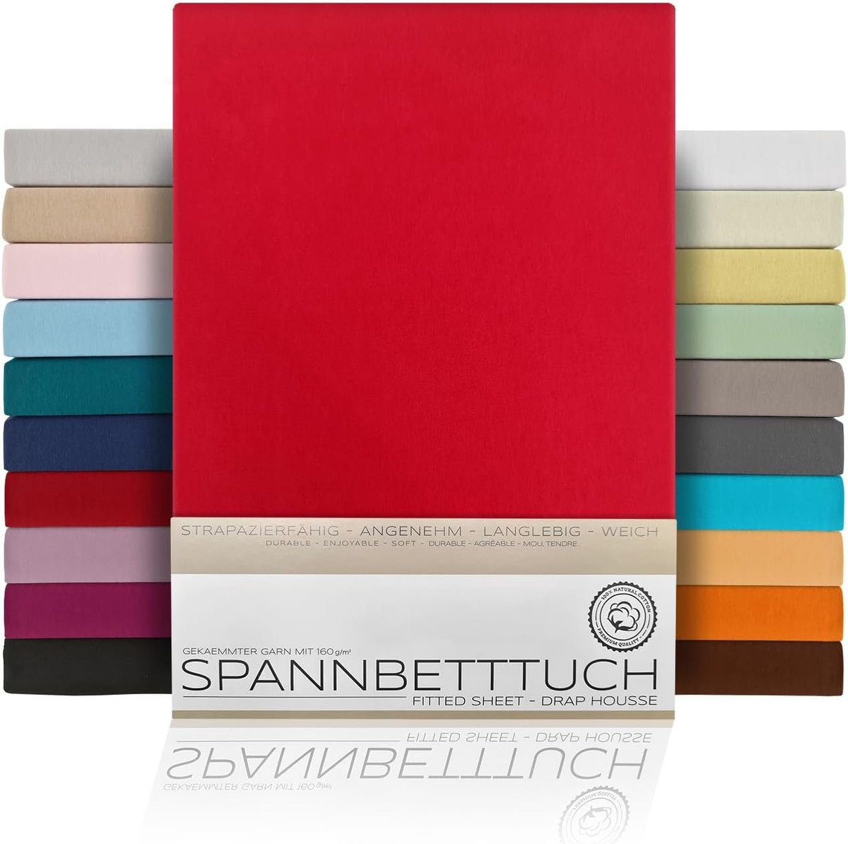 SnelShoppen - Fitted Sheet Beddegoed van Katoen, Premium Jersey 160 g/m², Boxspring 160x200x45 cm, Rood, Zacht en Duurzaam, Ideaal voor Thuis, Kamers,