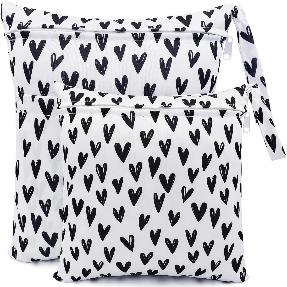 SnelShoppen - Wet Bag 2 Stuks - Waterdichte Herbruikbare Opbergzakken voor Luiers - 36x30cm en 30x28cm - Wit Hart - Ideaal voor Kinderen en Zwemmen