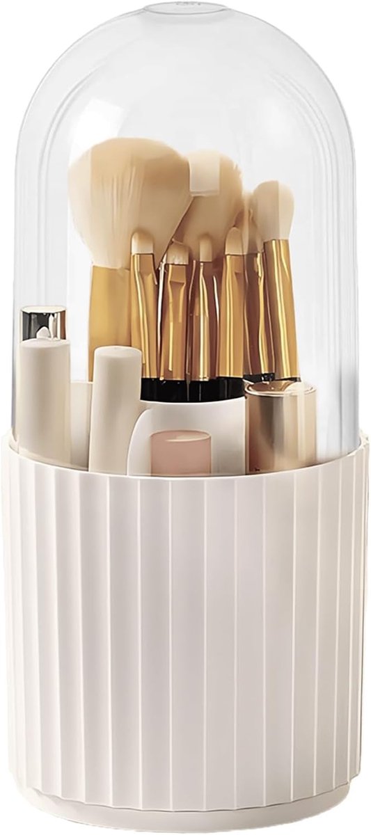SnelShoppen - Terafeels Makeup Organizer, 360° Rotatable Makeup Brush Holder, Transparant, Stofdicht, 11 x 23 cm (Wit) voor Cosmetica, Make-up, Lippen