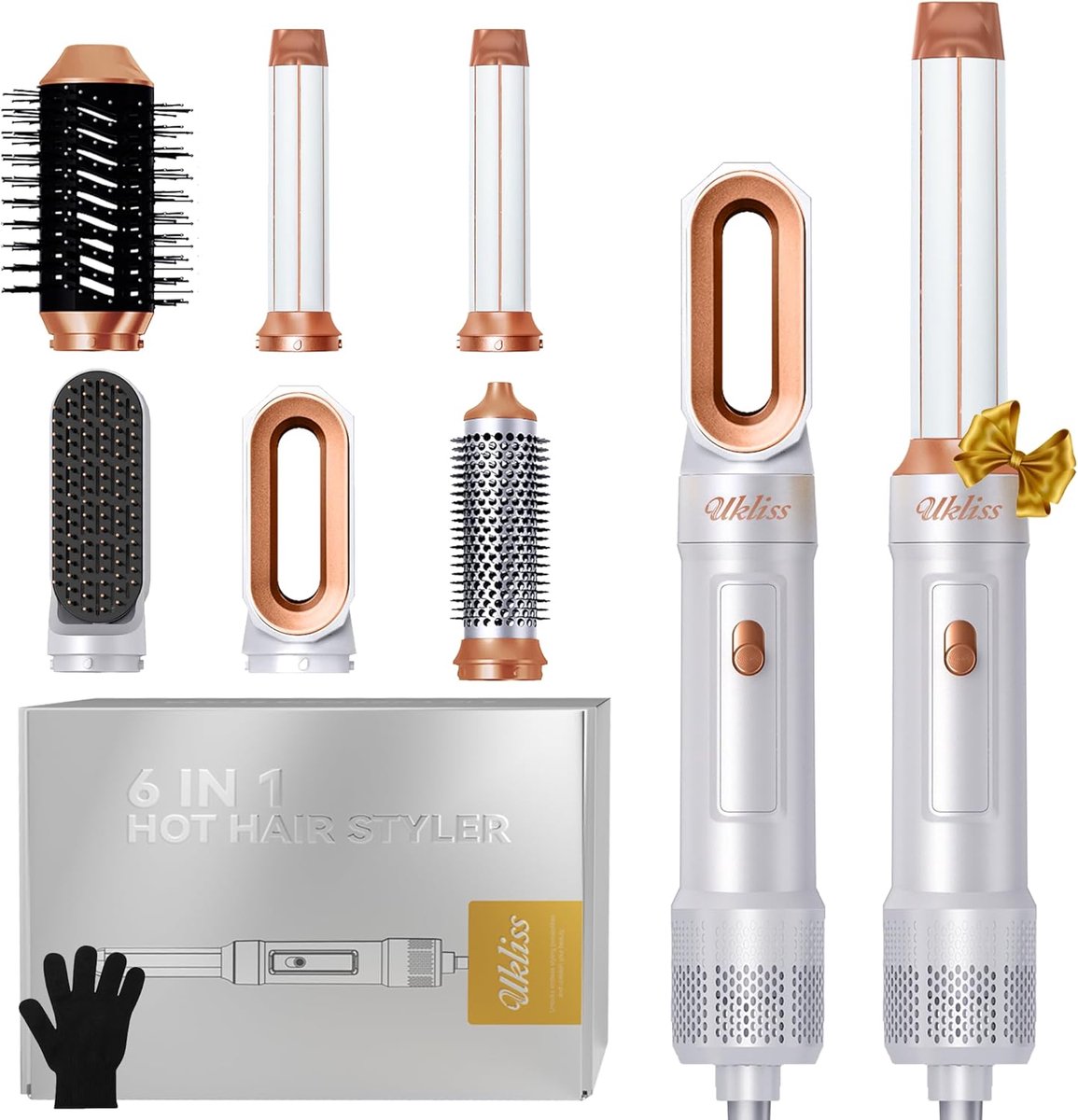 SnelShoppen - 6-in-1 Airstyler Haarborstel met Föhn, Automatische Krultang en Haarstijl Set voor Vrouwen - Wit - Perfect voor Thuis, Bruiloften, Vakan