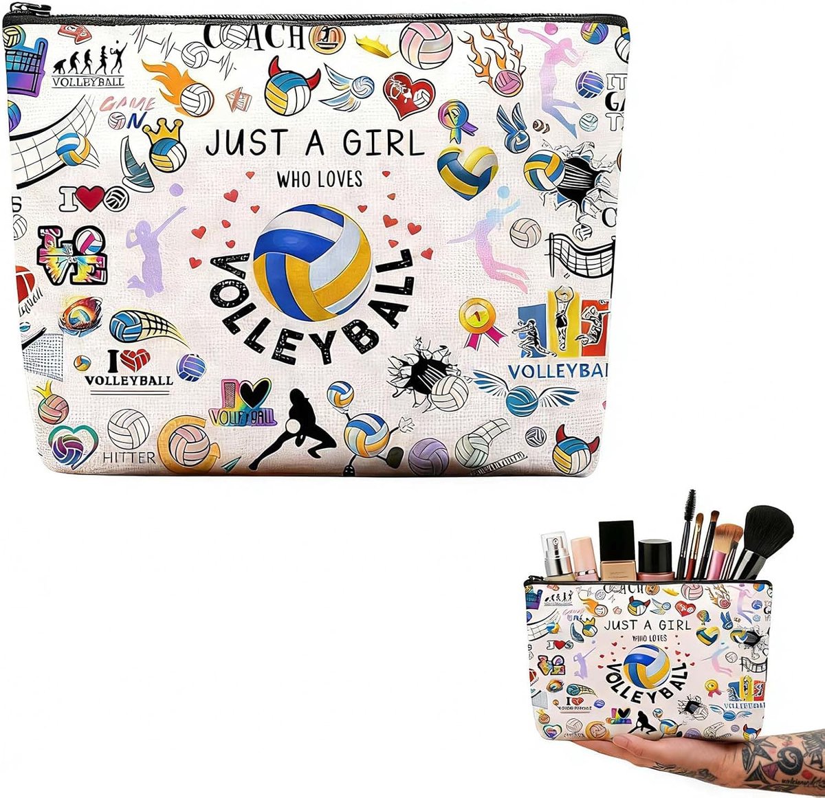 SnelShoppen - Volleybal Make-up Tas 25x17 cm - Toilettas voor Reizen, Sportliefhebbers, Cadeau voor Dames, Coach, Zus, Dochter, Multifunctioneel, Unie