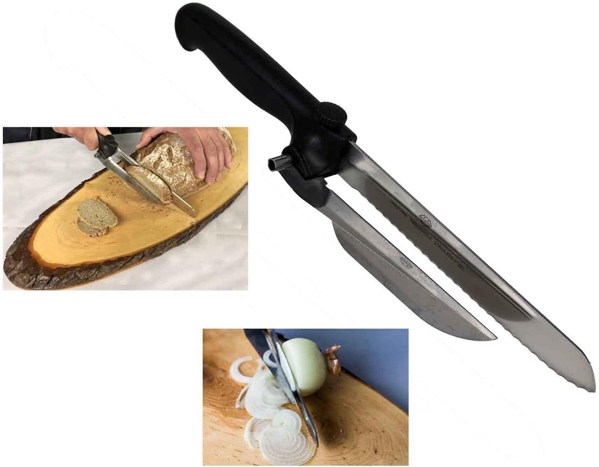 SnelShoppen - Universele Multiknife met Spacer en Rails - Voor Perfecte Sneden van Brood, Worst, Kaas en Groenten, RVS, Verstelbaar, Keuken Accessoire