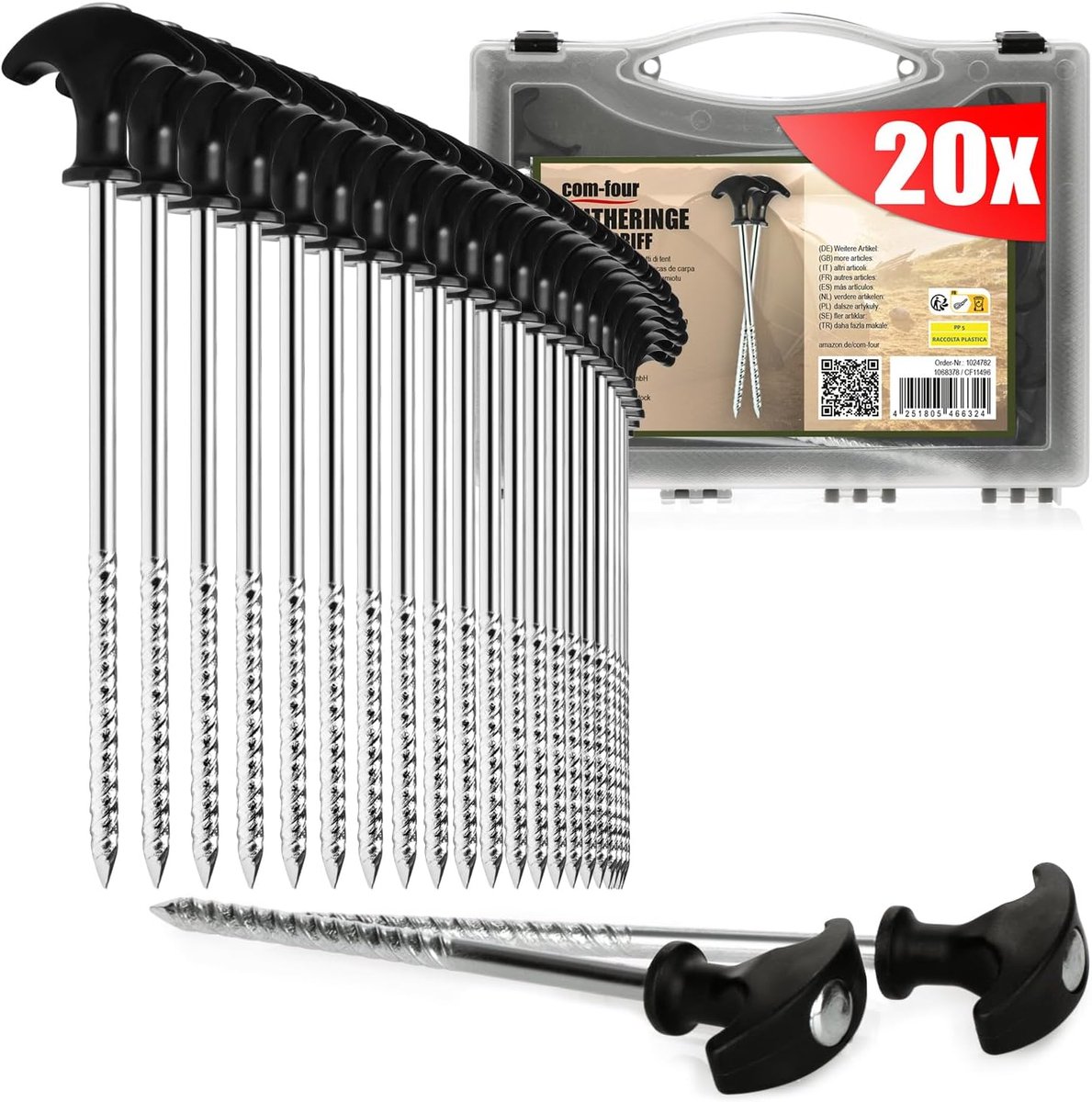 SnelShoppen - 20 Stuks Stalen Tentpinnen - Robuuste Grondpennen met Draad in Transportbox - Ideaal voor Camping, Tuinfeesten, Windbestendig met T-Hand