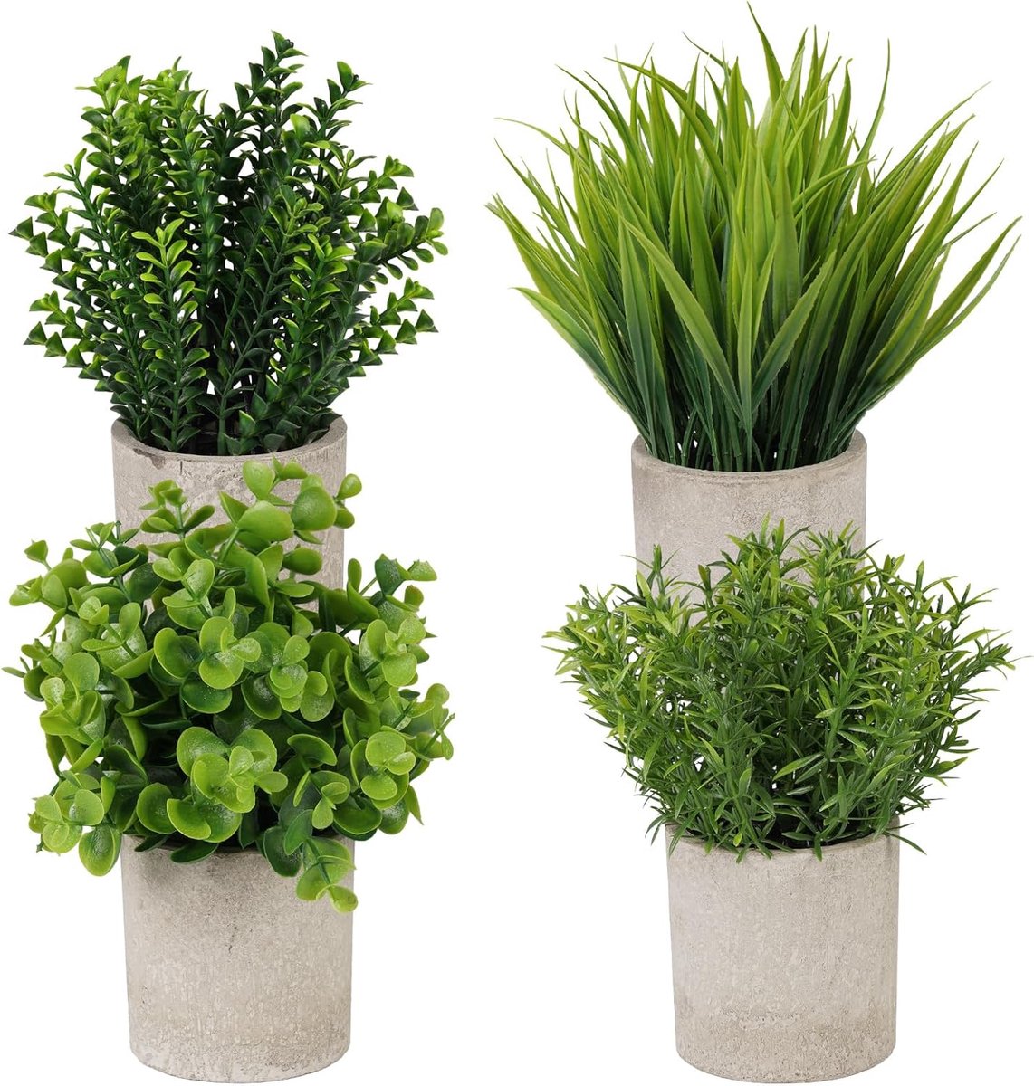 SnelShoppen - 4 Stuks Kunstplanten in Pot - Kunstplanten voor Binnen - Plastic Neppers - Lemon Fern, Aloe Vera, Eucalyptus & Rosemary - Decoratie voor