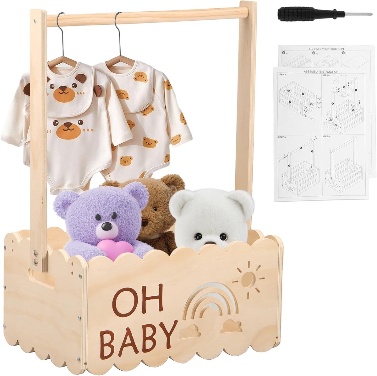 SnelShoppen - Houten Baby Shower Kist met Handvat, 34x22.9x17.5cm, Decoratieve Baby Opbergmand voor Babyshower, Verjaardagen en Nieuwe Ouders