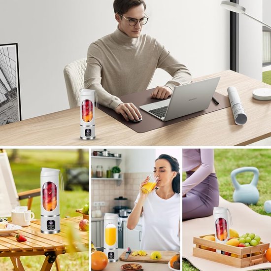 SnelShoppen - Portable Mixer met 12 Messen, 450 ml Sapbeker voor Smoothies en Shakes, Mini Mixer met LED Display, Oplaadbaar voor Thuis, Sport en Buit — afbeelding 2