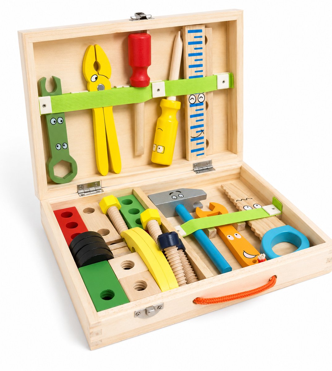 ZoeZo Houten Gereedschapskist 34-delig - Speelgoedgereedschap voor Kinderen vanaf 3 Jaar - Educatief Speelgoed