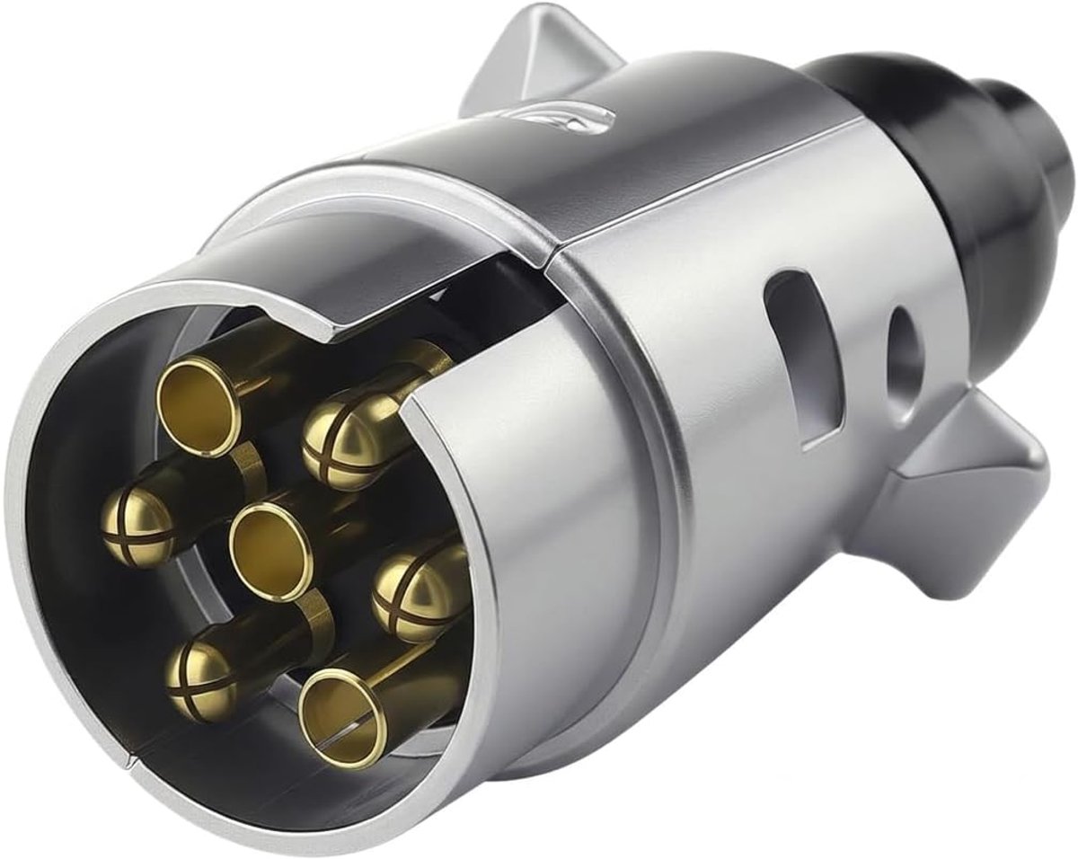 SnelShoppen - 7-polige trailerplug, waterdicht aluminium, 12V stroomvoorziening, ISO 1724, vervangingsaccessoires voor auto en vrachtwagen