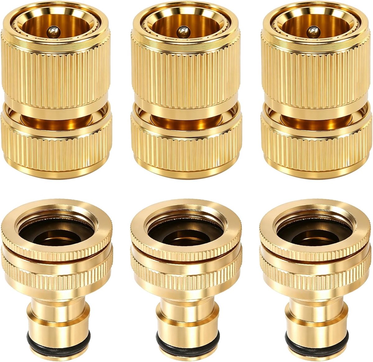 SnelShoppen - 6 stuks Messing Slangaansluiting 3/4 inch en 1/2 inch Snelkoppeling Tuinslangaansluiting - Slangkoppeling Kraanaansluiting Adapter voor