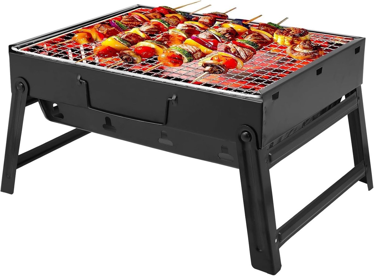 SnelShoppen - BBQ Grill - Draagbare Vouwbare Houtskool Grill voor Tafel, Tuin, Camping, Picknick - Mini Grill 35x26x20 cm voor 3-5 Personen