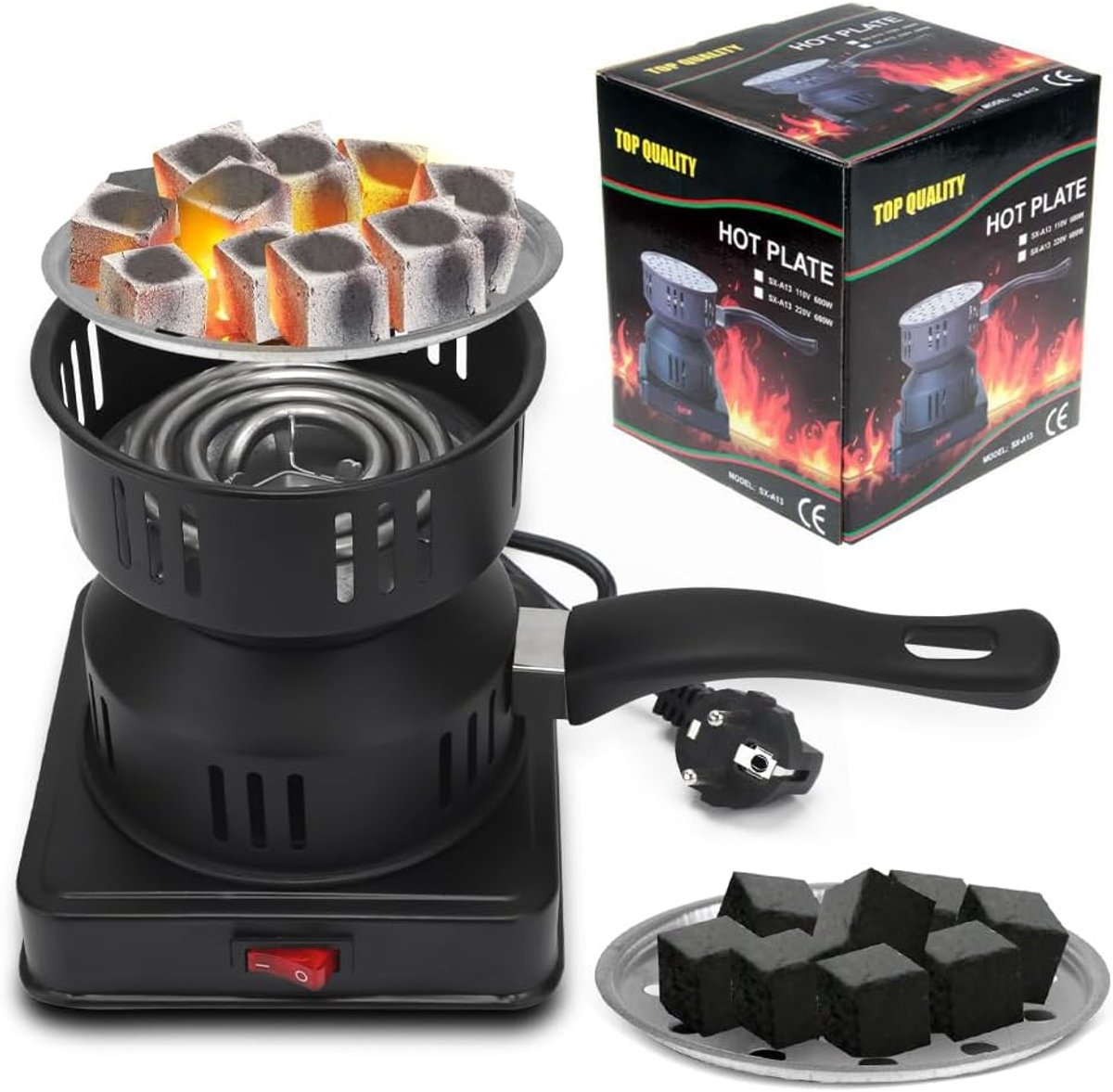 SnelShoppen - Elektrische Houtskool Aansteker 450W-600W | Snel Verwarmen | Draagbare Grill voor Buiten | Perfect voor Camping, Tuinfeest en BBQ