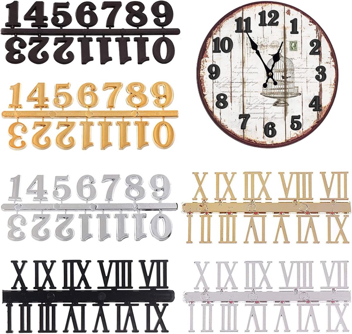 SnelShoppen - Watch Numbers Set van Arabische en Romeinse Cijfers in Zwart, Zilver en Goud - DIY Digitale Horloge Cijfers voor Vervanging en Reparatie