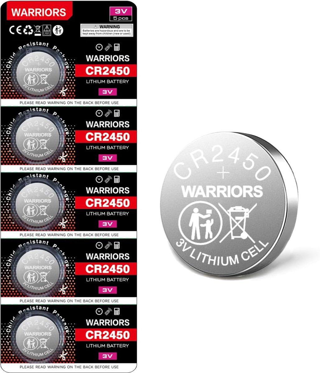 SnelShoppen - 5X CR2450 3V Lithium Knopcelbatterijen, Kindveilige Verpakking, Langdurige Energie voor Horloges, Afstandsbedieningen en Meer