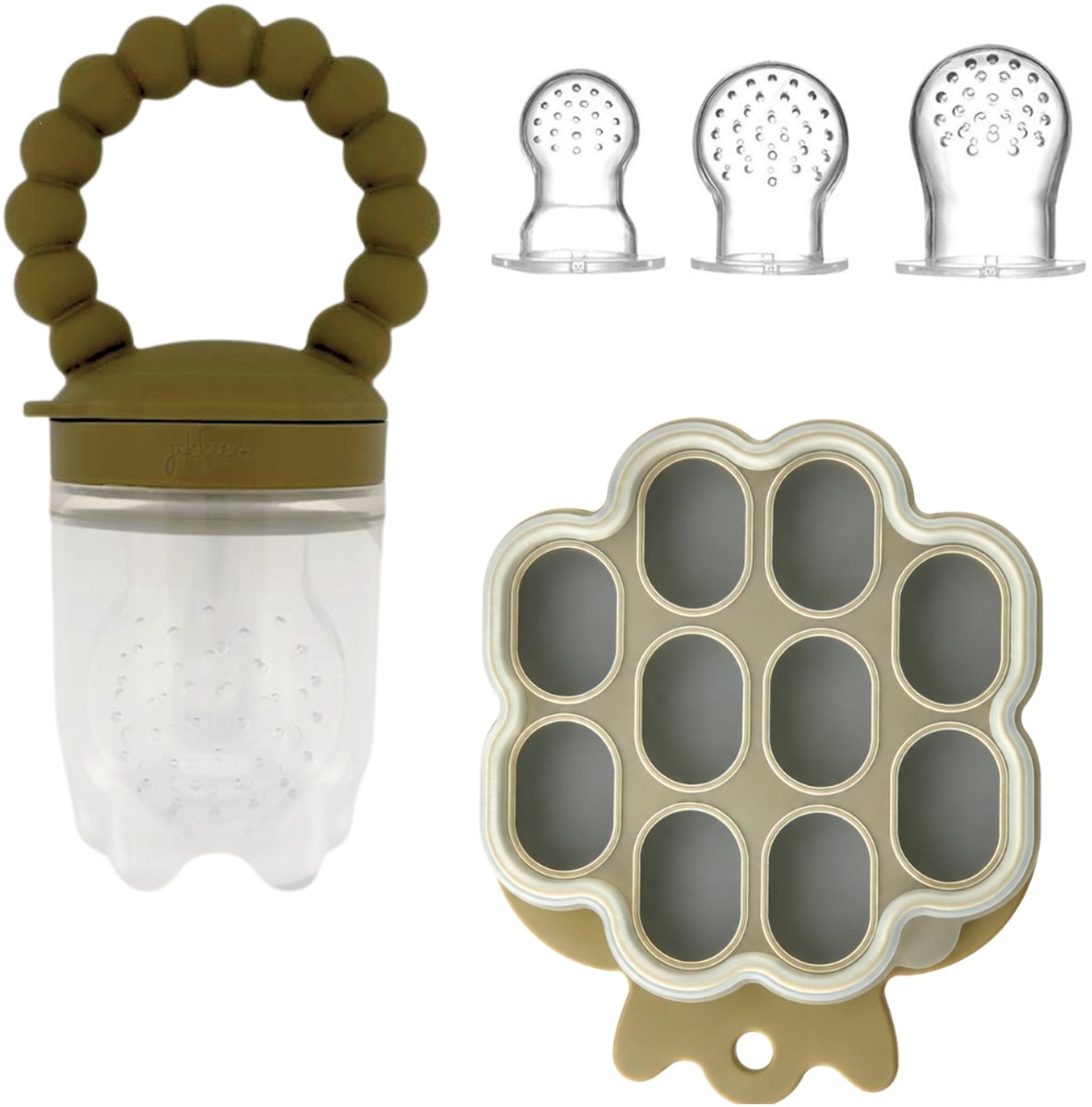 Jikkies Fruitspeen & IJsblokjesvorm – Baby Speen met Bijtring - 3 Speenmaten - BPA-vrij - 100% siliconen - 4+ maanden - Groen