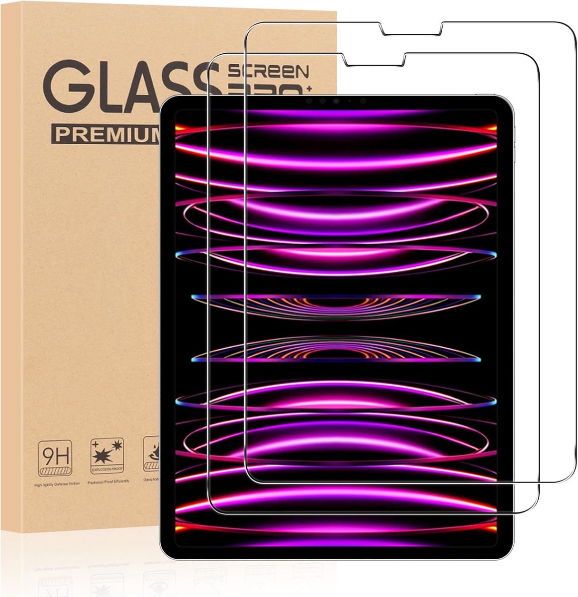 SnelShoppen - iPad Pro 12.9 Inch Screen Protector 2022/2021/2020/2018, 9H Hardness, HD Transparant, Tempered Glass, Anti-Scratch Bescherming, Perfecte