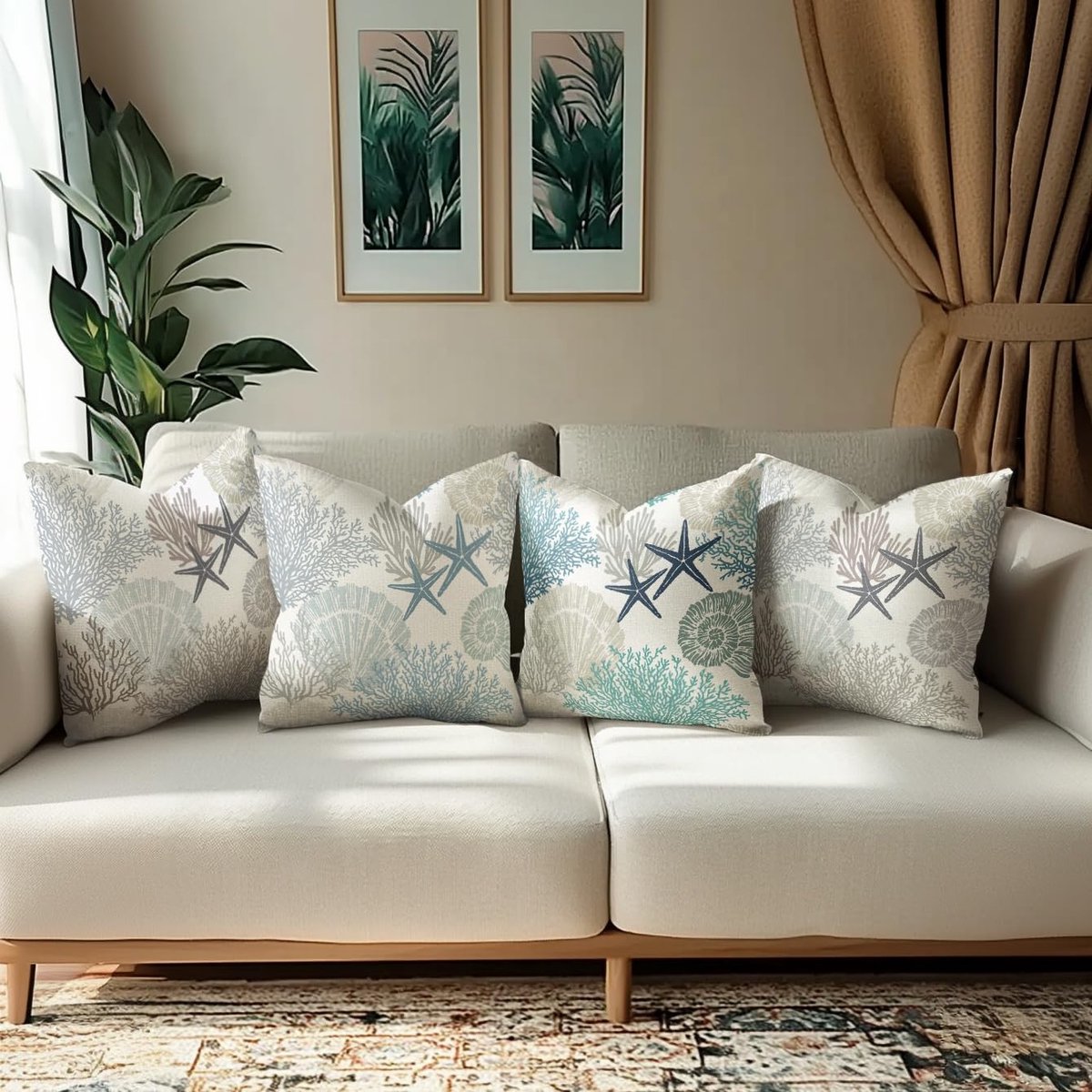 SnelShoppen - Set van 2 Waterdichte Kussenhoezen 30 x 50 cm, Maritieme Sterrenmotief, Decoratieve Moderne Buiten Kussenhoezen voor Tuin en Terras, Zom