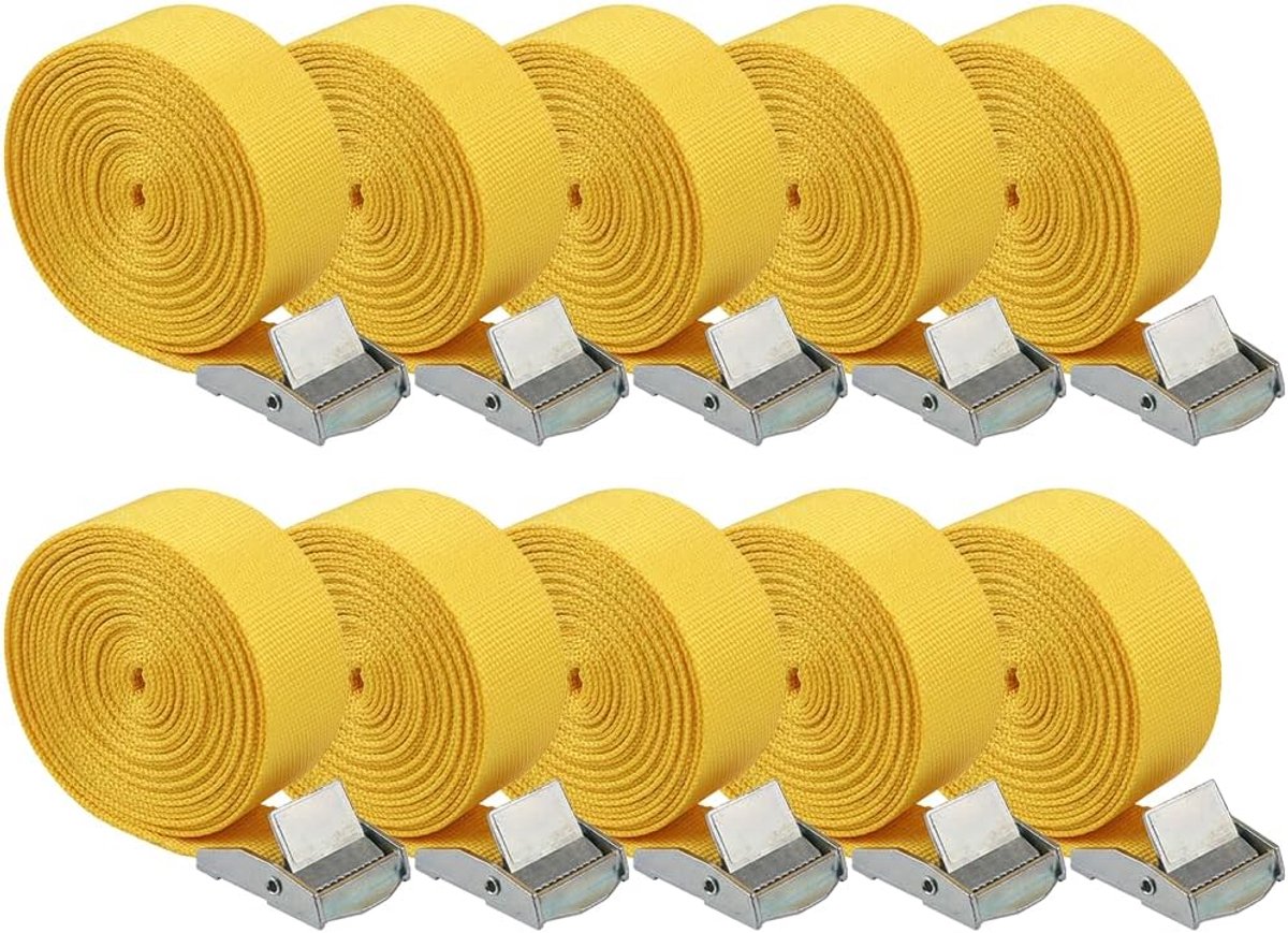 SnelShoppen - Lashing Straps met Klem Lock, 2.5 m x 2.5 cm, 10 Stuks Spankabels met Ratchet, Verstelbare Bevestigingsriemen voor Auto, Motor, Fiets, H