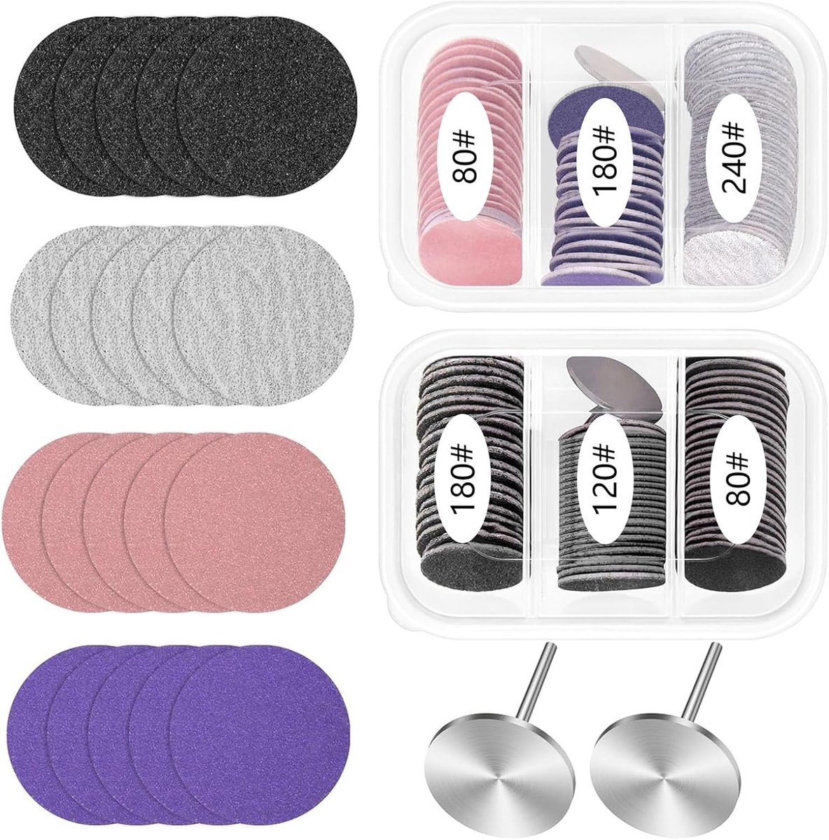 SnelShoppen - Schuurschijven Pedicure 25 mm - 120 Slijpdoppen met 2 Roestvrijstalen Opzetstukken - Nagelfrees Set voor Voetverzorging met 80/120/180/2