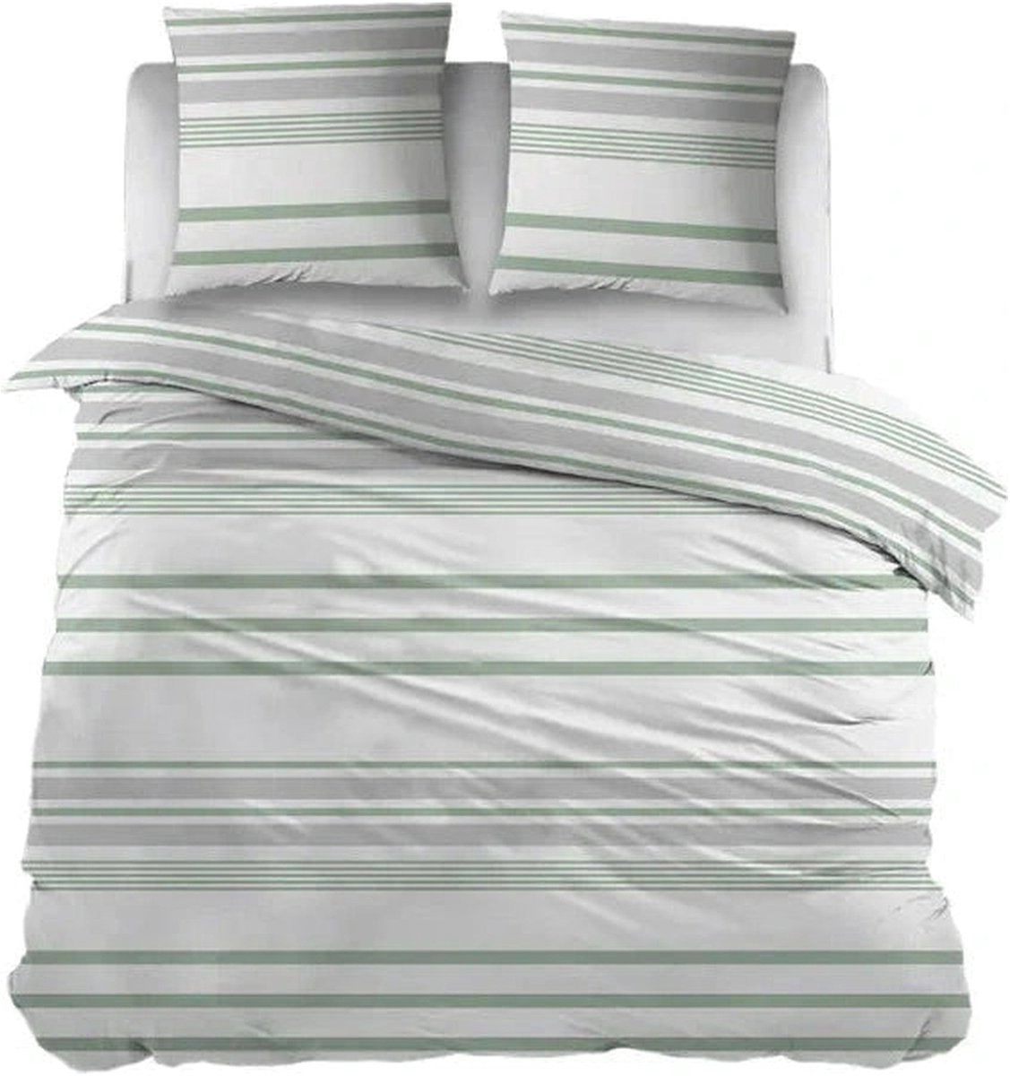 Sleepnight Dekbedovertrek Flanel Indra Groen - 270 x 200/220 cm + 2 kussenslopen - [Grijs,Groen]