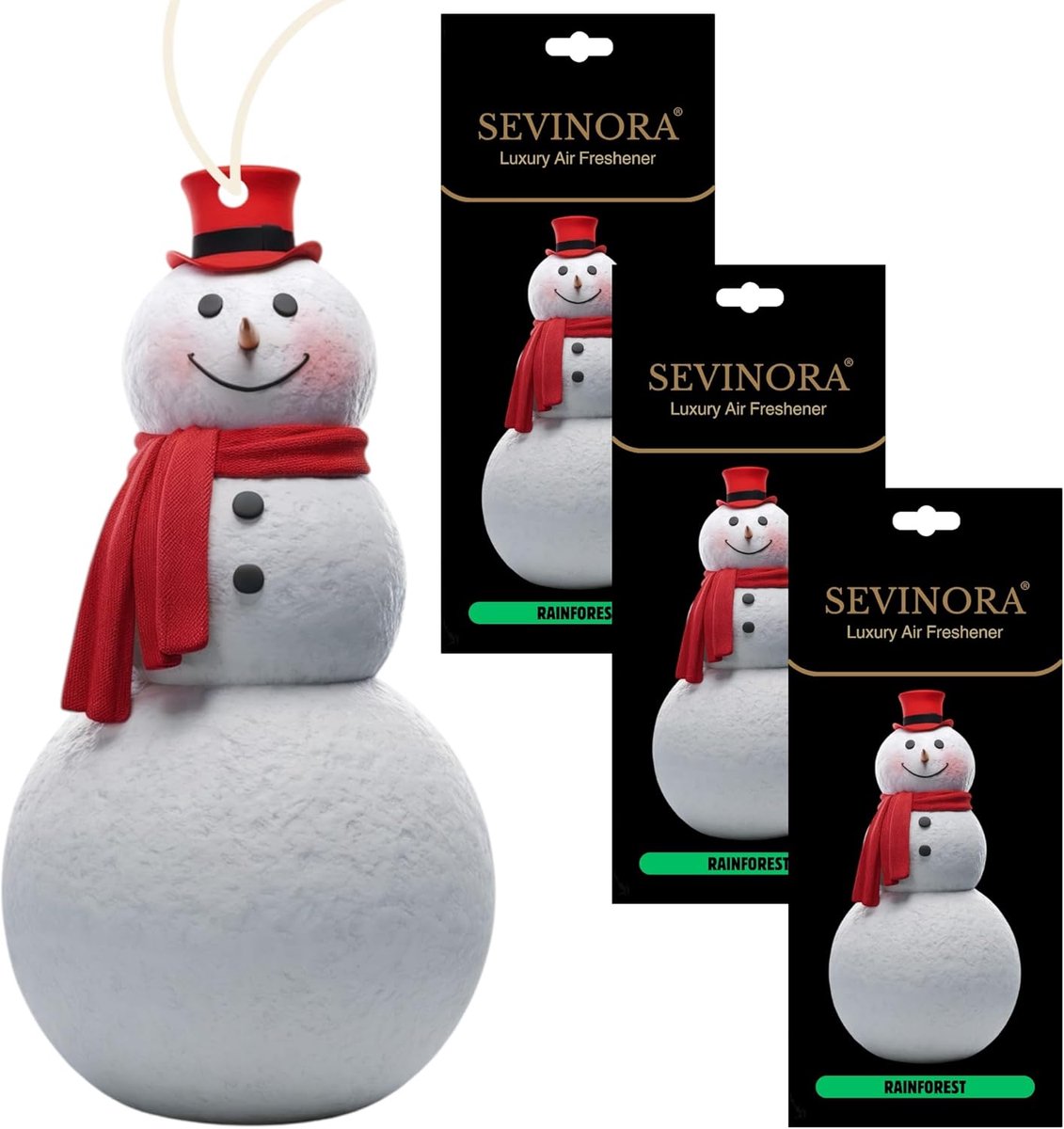 SnelShoppen - Fragrance Tree Auto Luchtverfrisser - Sneeuwman Ontwerp Winter met Regenwoud Geur - Hoogwaardige Geurhanger voor Interieur Tuning, Set v