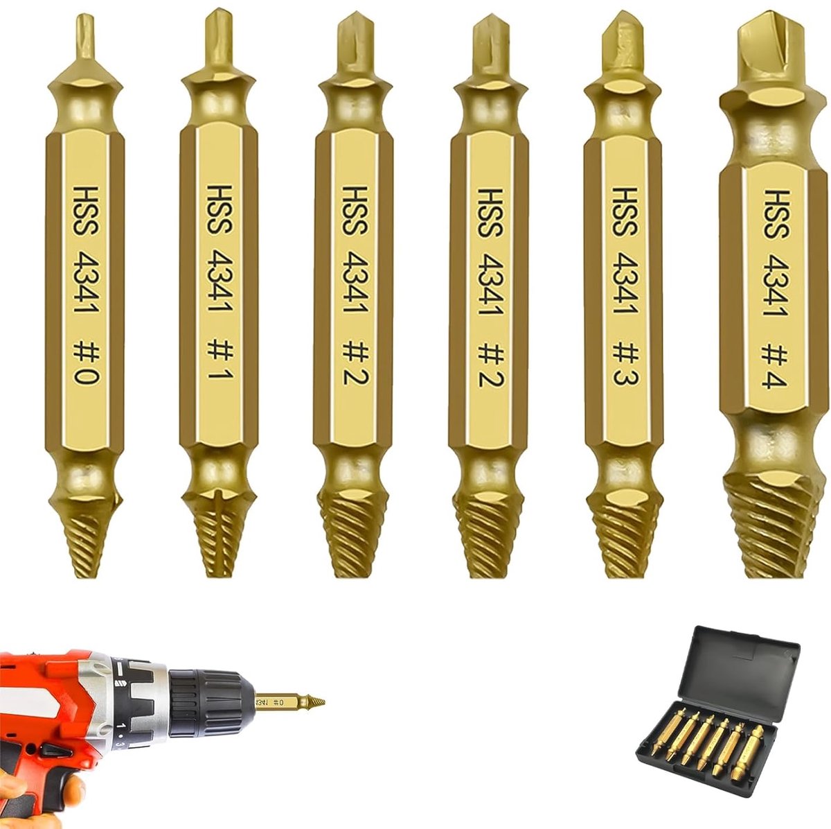 SnelShoppen - HSS 4341 Legeringen Stalen Schroevendraaierset - Beschadigde Schroef Verwijderaar - Titanium Coating - Dubbelzijdige Linksdraaiende Bits