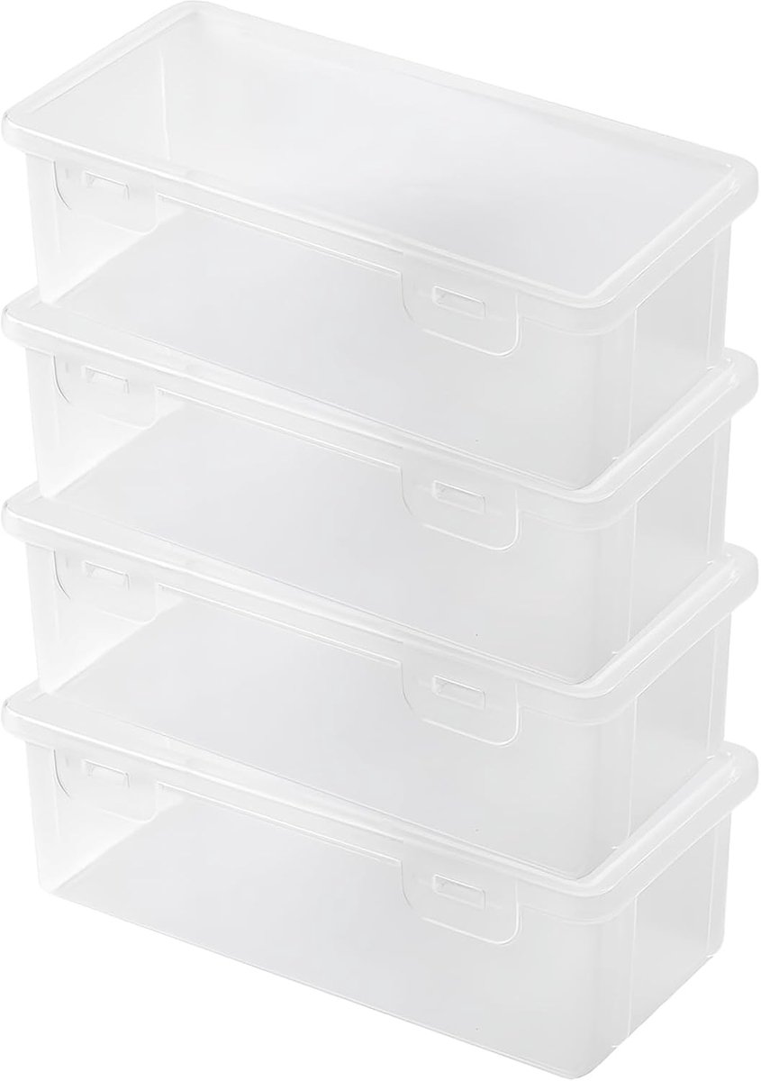 SnelShoppen - Stapelbare Pennenhouder 4 Stuks Transparant Kunststof Organiser met Deksel voor School, Kantoor, Thuis, Creatief, Tidy Desk, Compact