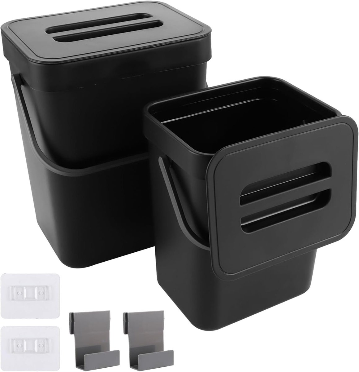 Afvalbakken voor Keuken en Badkamer, Set van 2 (3L + 5L), Plastic Compostbak met Deksel voor Thuisgebruik en Kantoor