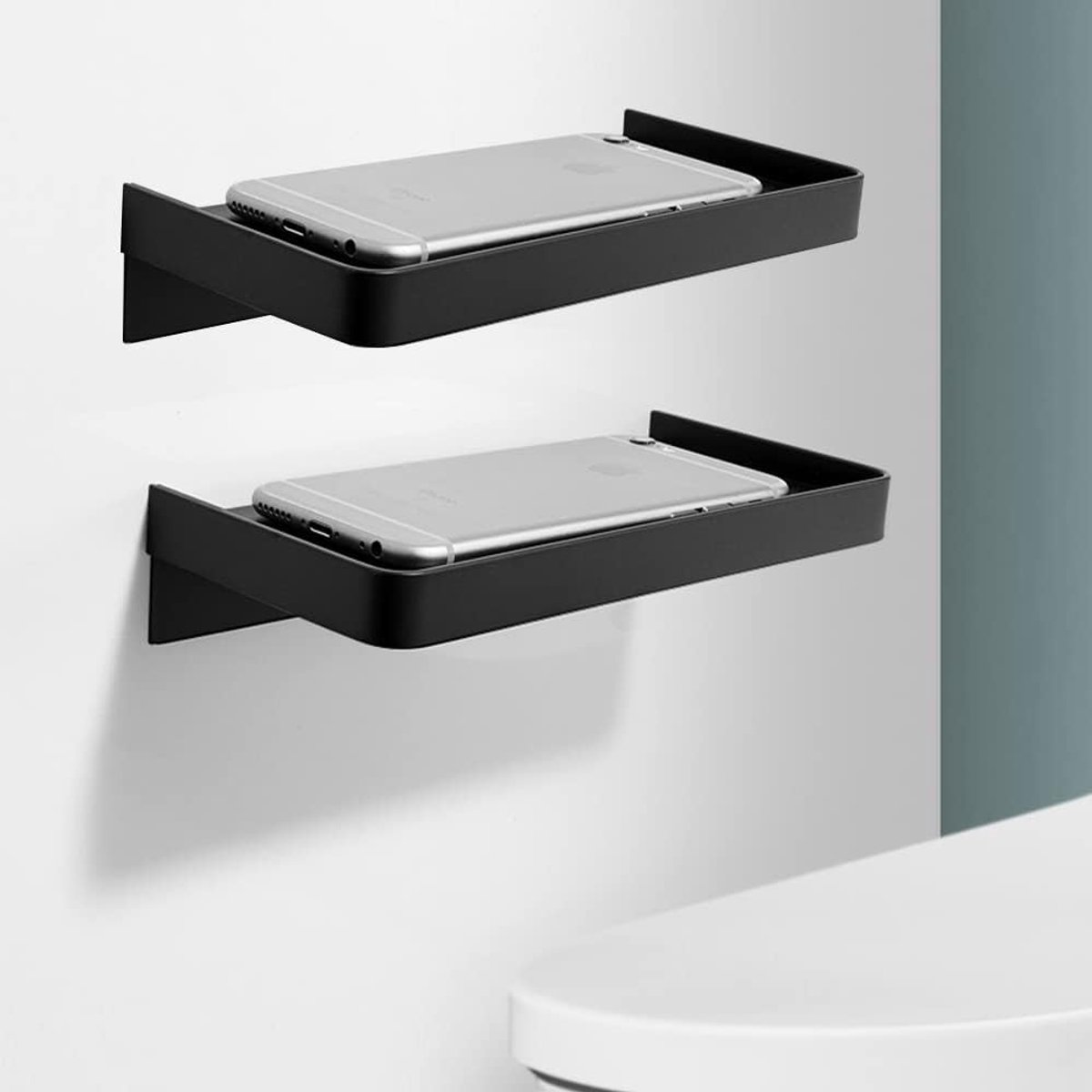 SnelShoppen - 2 Stuks Douche Caddy Zelfklevende Doucheplanken zonder Boren, 304 RVS Douche Organizer, Opslag Rvs Badkamer Rek (19cm, Zwart)