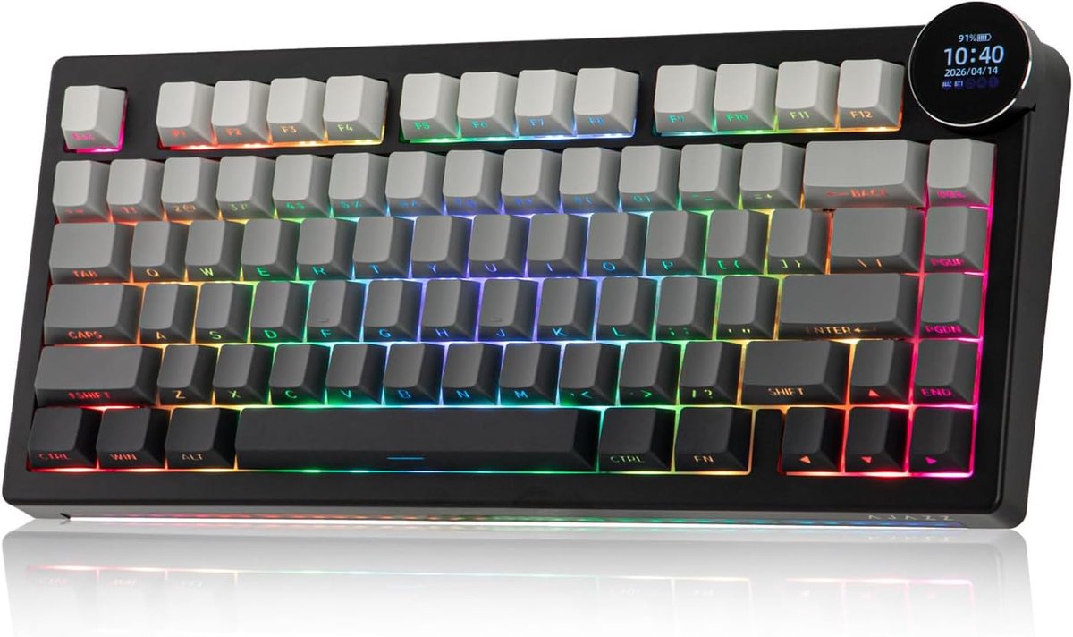 SnelShoppen - Draadloos Gaming Toetsenbord 75% met TFT-display, Draaiknop, Mechanisch, 10.000 mAh Accu, RGB Verlichting, Hot-Swap, Geschikt voor Windo