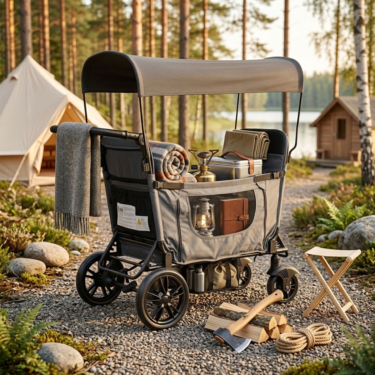 HAUSS SPOLE Kinderwagen – Voor 2 Kinderen En Omvormbaar Tot Ligbed – 124 x 121 x 61 cm – Metaal En Stof – Donkergrijs – Opvouwbaar Met Zonnescherm En Remwielen