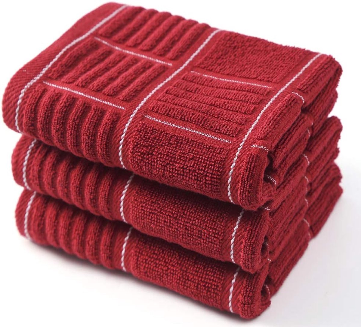 SnelShoppen - Keuken Handdoeken Set van 3 - Zware Absorberende Theedoeken 100% Katoen met Ophanglus - Rood Wit - Ideaal voor Keuken, Feest, Camping