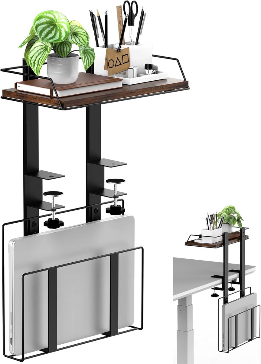 SnelShoppen - Clamp-On Desk Organiser met Onder Bureau Kabel, Boek Management Tray, Verstelbare Desk Opbergrek voor Kantoor, Tafel, Gaming Accessoires