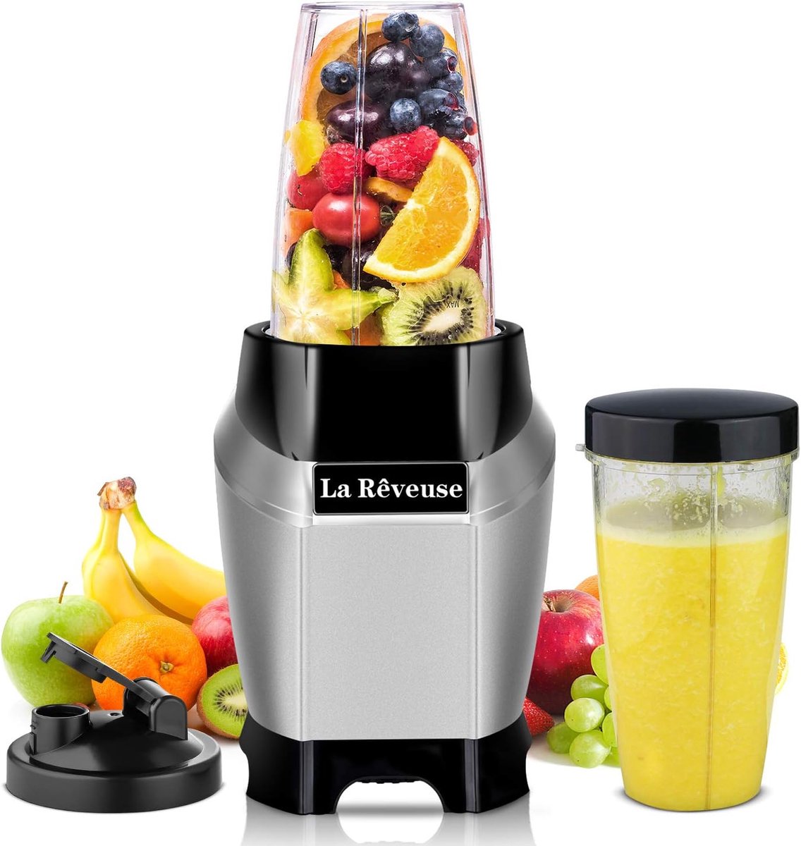 SnelShoppen - Smoothie Blender 600W - Persoonlijke Blender voor Shakes en Smoothies - 600 ml/700 ml BPA-vrij - Draagbare Reisflessen - Zilver