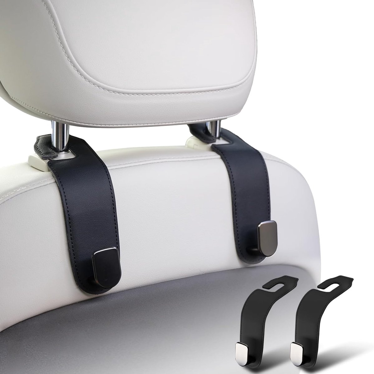 SnelShoppen - 2 Stuks Auto Hoofdsteun Haakjes voor Tassen en Handtassen, Auto Organisatie Accessoires, Zwart, Hoogwaardige Kwaliteit, Voor Diverse Toe