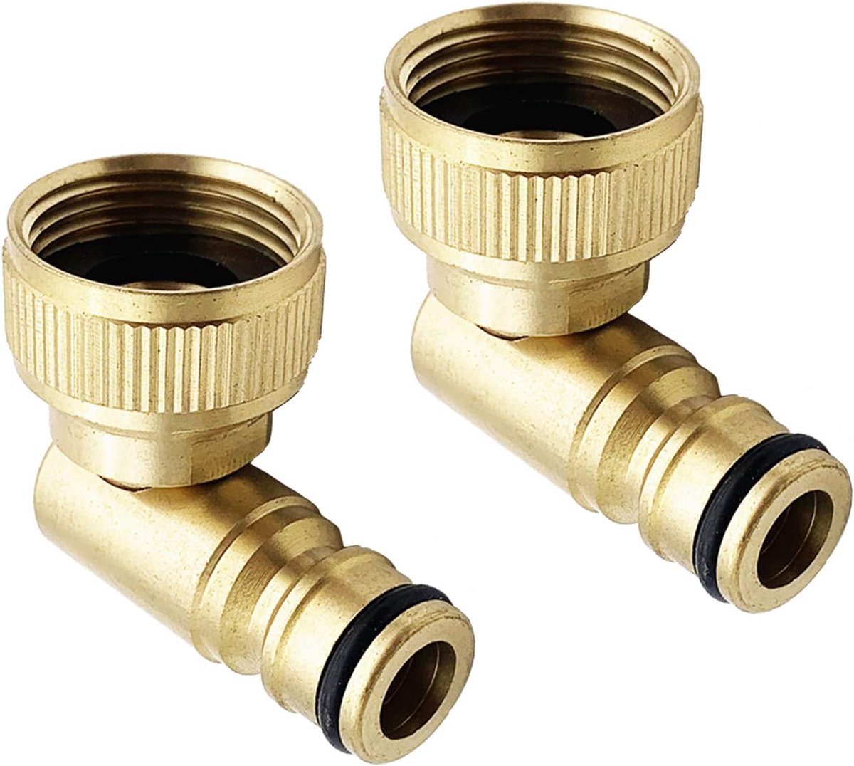 SnelShoppen - 2 stuks 90 graden tuinslang koppelingen, messing 3/4 inch vrouwelijke draad, snel en eenvoudig aansluiten voor tuin, huis en kleine veld