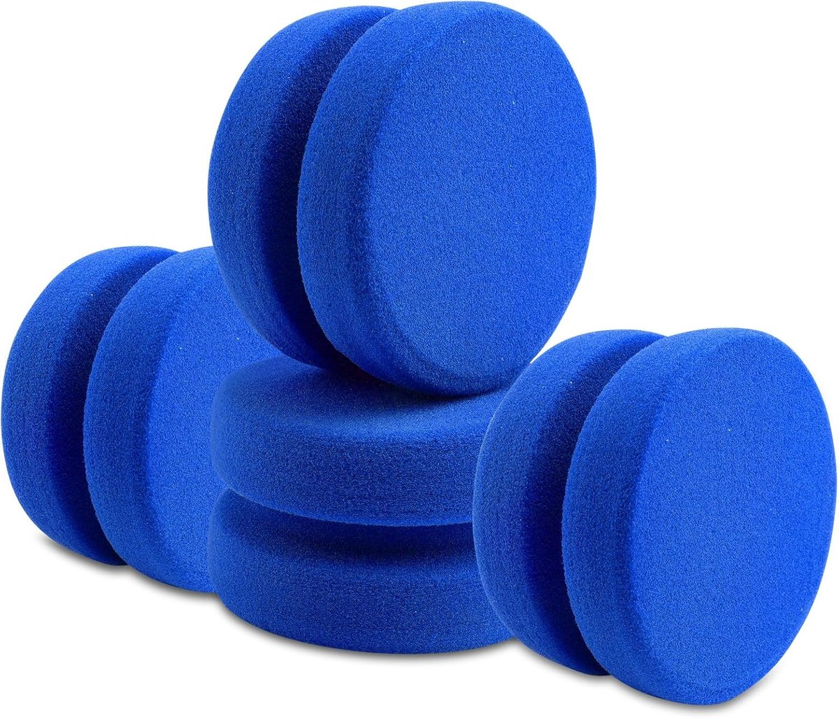 SnelShoppen - Pack van 4 Dubbelzijdige Ronde Verf Spons Applicators, 8 cm Blauwe Sponges voor Verf met Acryl, Olie en Waterverf, Ideaal voor Waxen en