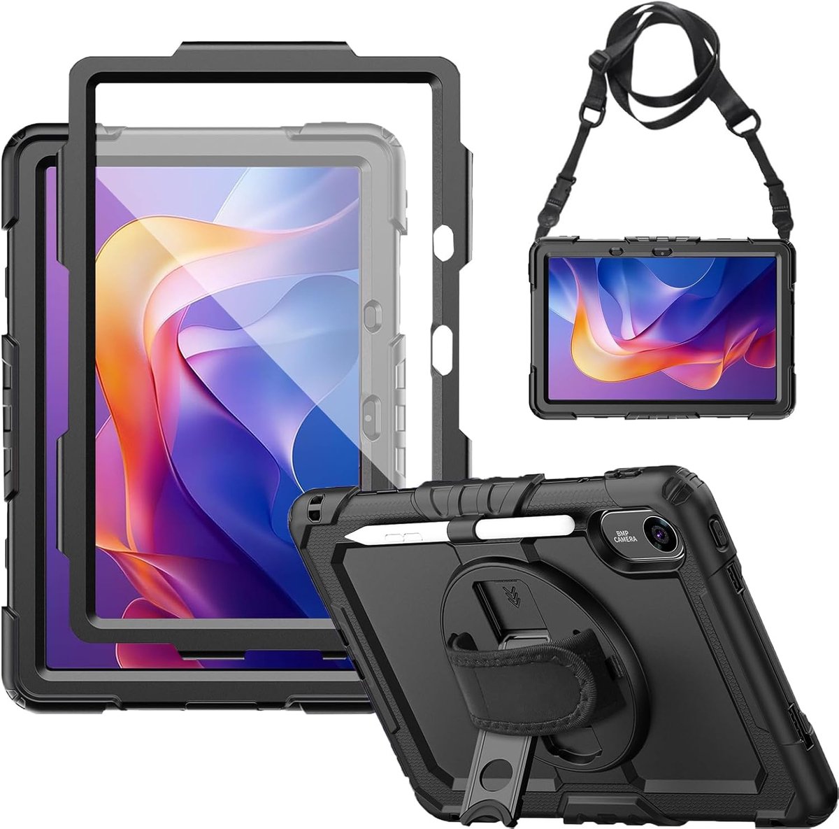 SnelShoppen - Shockproof Tablet Case voor 11 Inch Xiaomi Redmi Pad 2 (2025) - Robuuste Beschermhoes met Screen Protector, 360° Rotating Kickstand, Pol