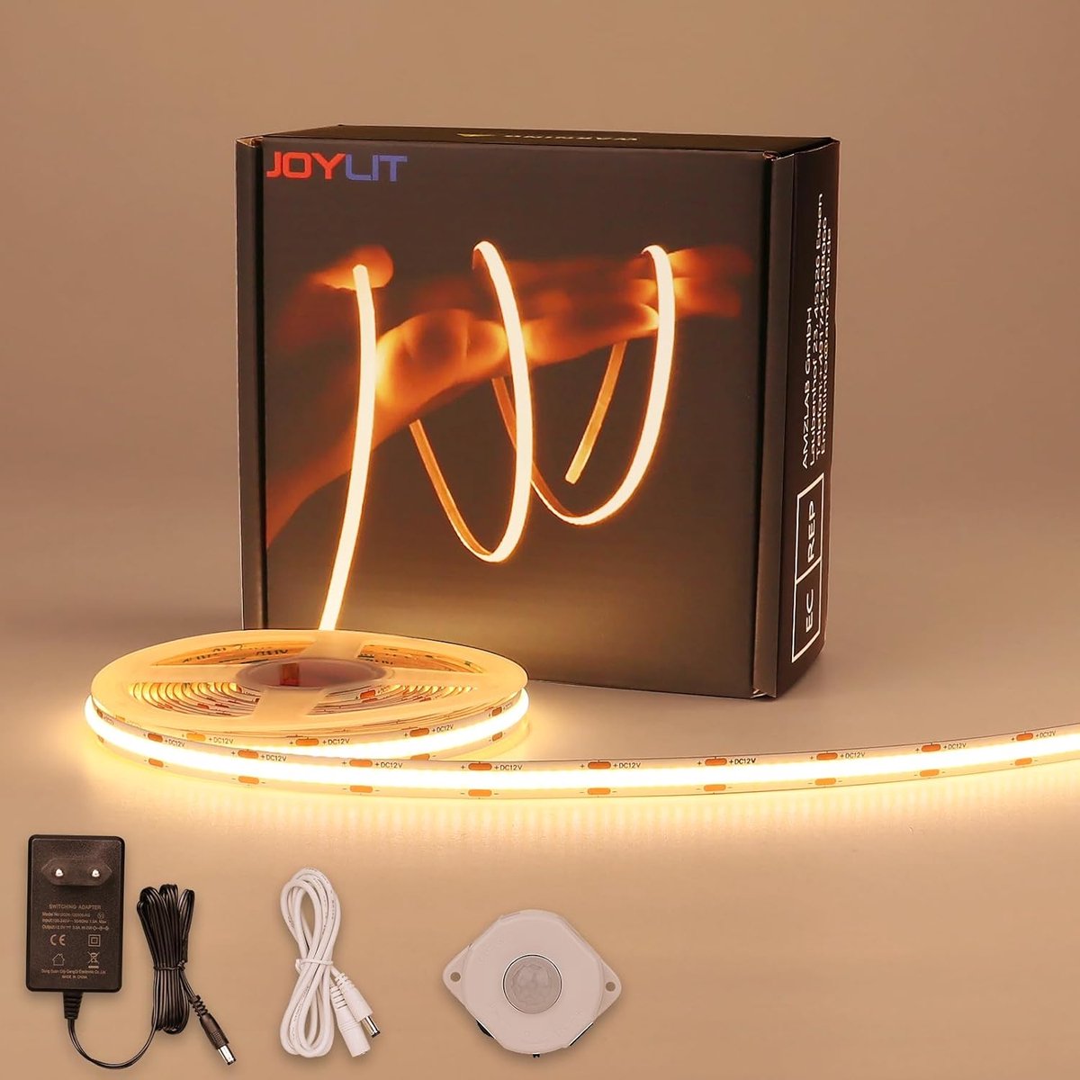 SnelShoppen - LED Strip 5m met Bewegingssensor, Warm Wit, 320 LEDs/m, 3000K, Zelfklevend voor Keuken, Woonkamer, Slaapkamer, Trappen, 12V