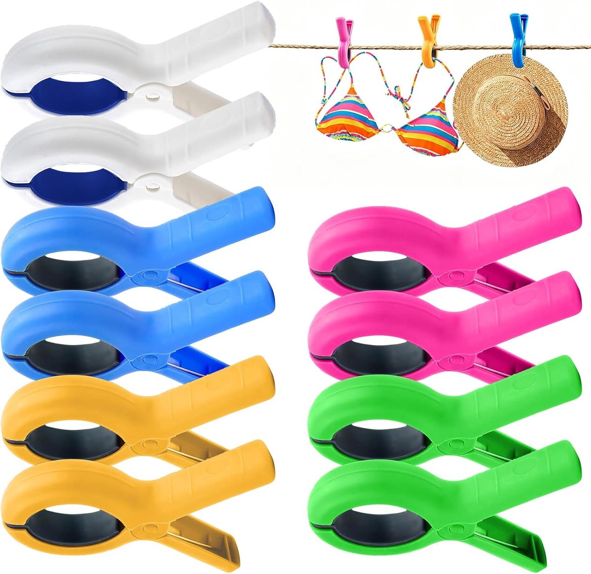 SnelShoppen - 10 Handdoekklemmen voor Strandstoelen - Kleurige Wasknijpers - Winddicht en Antislip - Roestvrij Staal voor Sterke Grip - Ideaal voor St