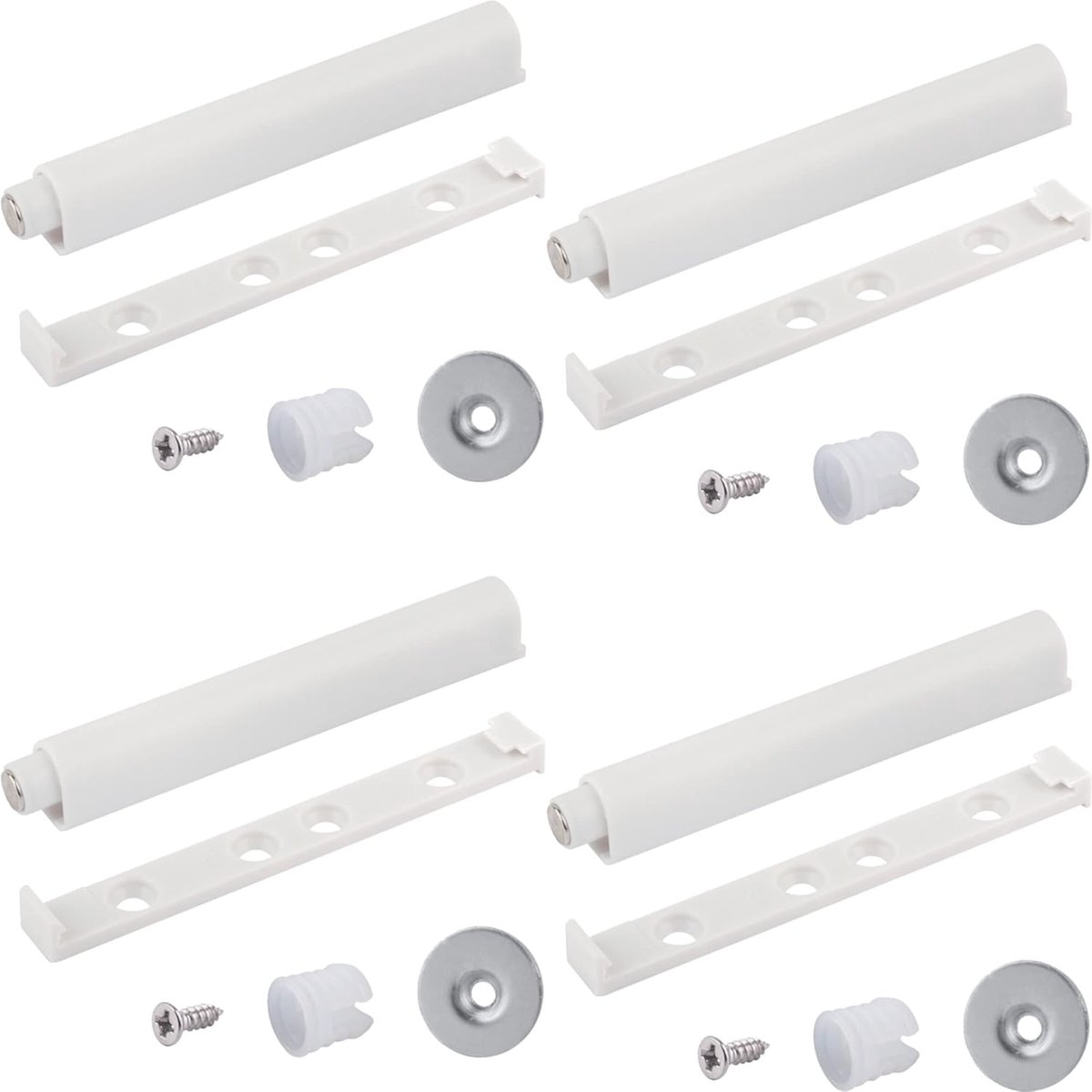 SnelShoppen - 4x Magnetische Deursluiters, Push to Open Systeem, Handgreeploze Kastmechanisme, Wit voor Kasten, Lades en Deuren