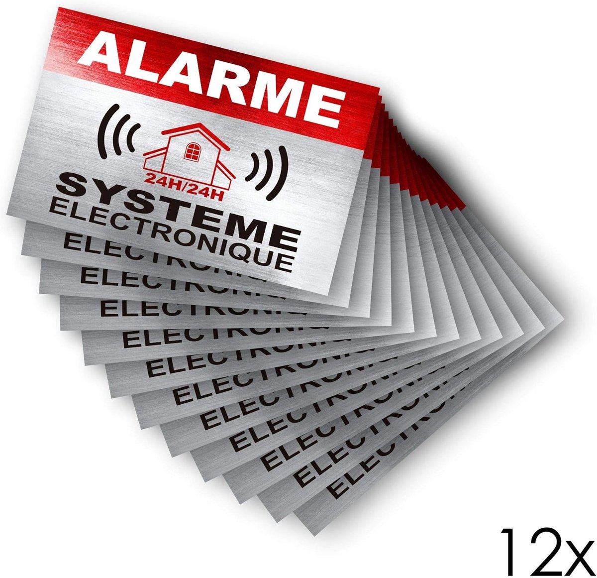 SnelShoppen - Deterrent Alarm Stickers Set van 12 - Elektronisch Beveiligingssysteem - 8.5x5.5 cm - Weerbestendig PVC - Discreet en Effectief voor Thu